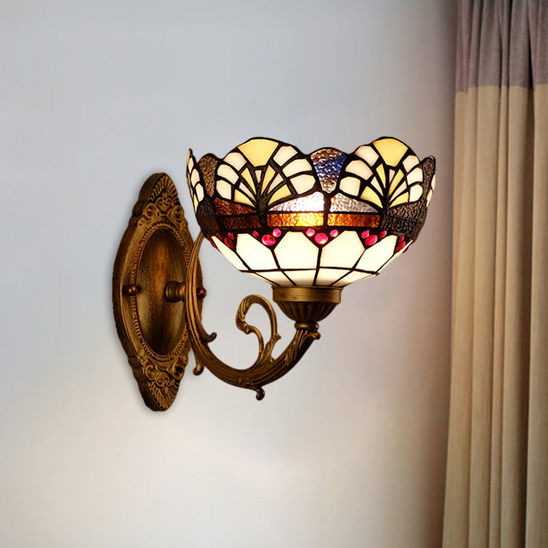Rynx | 1 Head Scalloped Dome Wall Lamp Tiffany Gold Cut Glass Wall Lamp with Mermaid/Swinging Arm