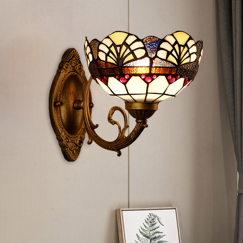 Rynx | 1 Head Scalloped Dome Wall Lamp Tiffany Gold Cut Glass Wall Lamp with Mermaid/Swinging Arm