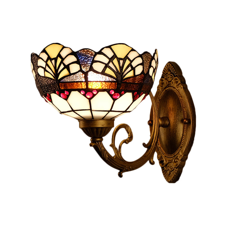 Rynx | 1 Head Scalloped Dome Wall Lamp Tiffany Gold Cut Glass Wall Lamp with Mermaid/Swinging Arm