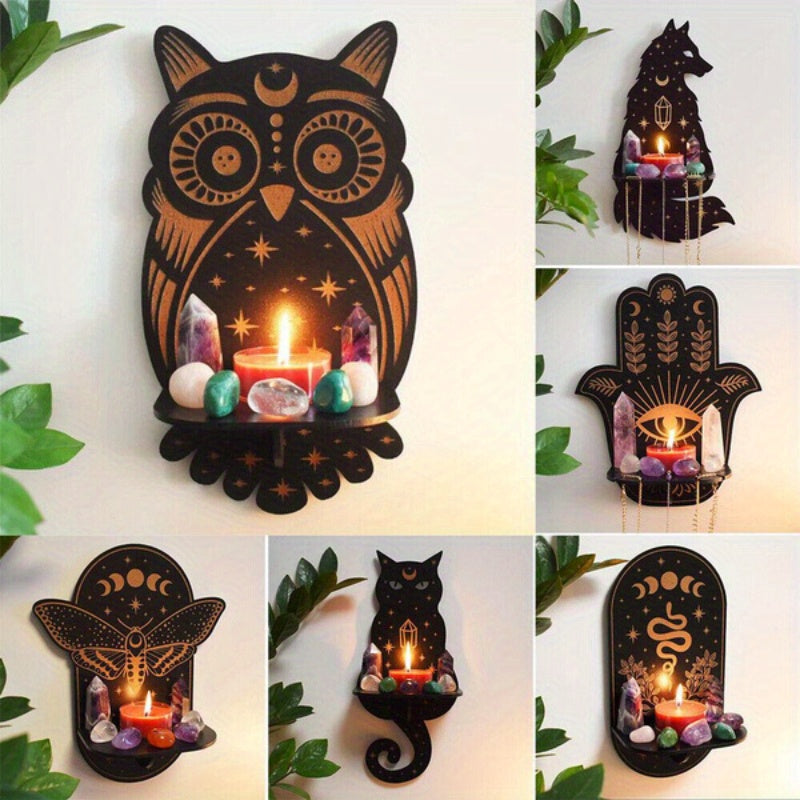 Rynx | RusticCrystal - Vintage Wood Plank for Crystals & Candles, Animal Motifs