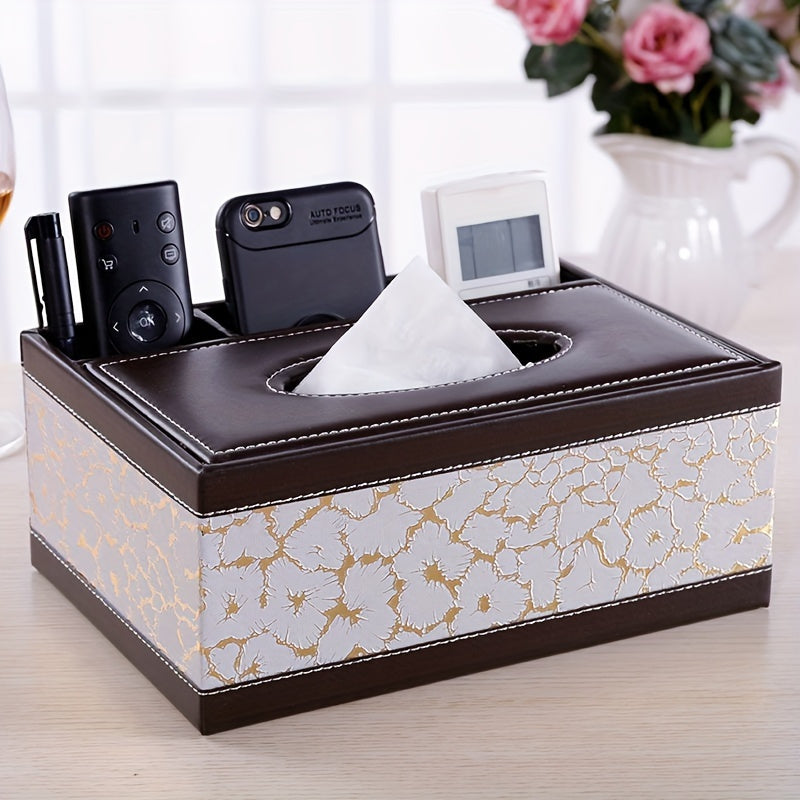 Rynx | Multifunctional Faux Leather Tissue and Storage Box – Four Compartments for Remote Control and Napkins