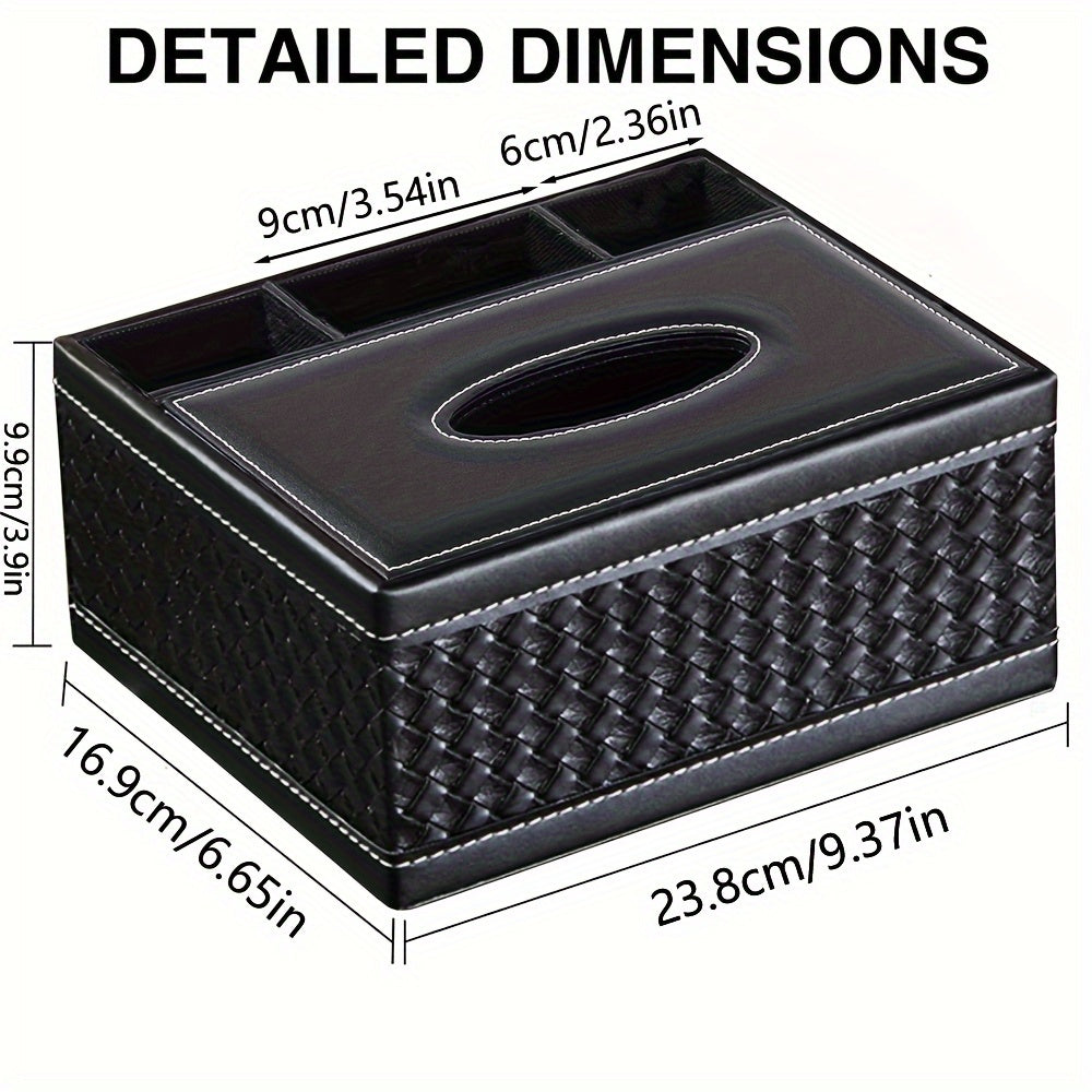 Rynx | Multifunctional Faux Leather Tissue and Storage Box – Four Compartments for Remote Control and Napkins