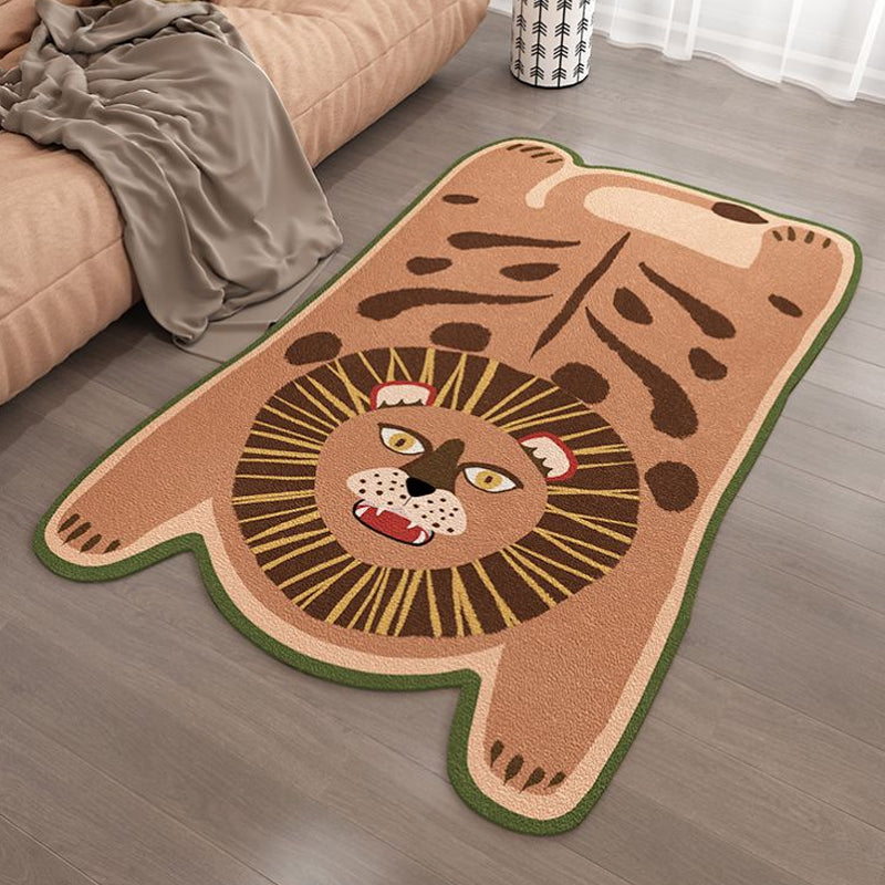 Rynx | Yellow and Brown Irregular Rug Children's Room Animal Tiger Leopard Lion Pattern Rug Polyester Stain Resistant Carpet