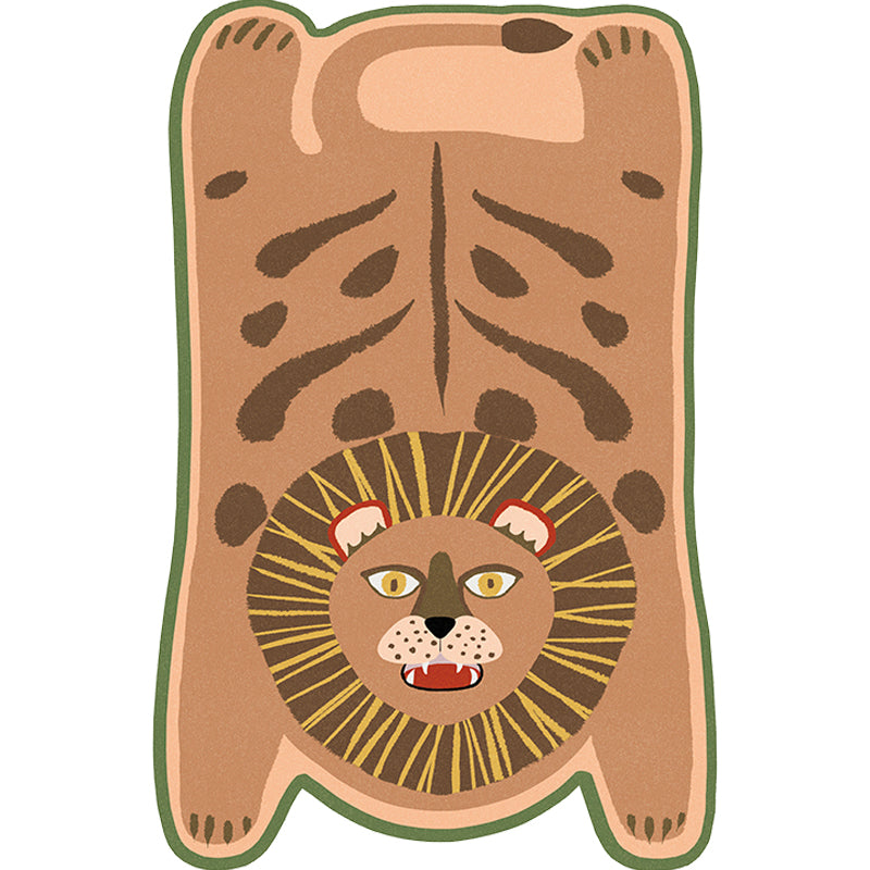 Rynx | Yellow and Brown Irregular Rug Children's Room Animal Tiger Leopard Lion Pattern Rug Polyester Stain Resistant Carpet