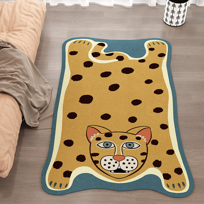 Rynx | Yellow and Brown Irregular Rug Children's Room Animal Tiger Leopard Lion Pattern Rug Polyester Stain Resistant Carpet
