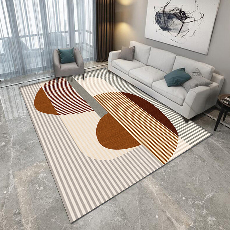 Rynx | Pink and Brown Bedroom Rug Modern Colorblock Geometric Pattern Area Rug Polyester Stain-Resistant Carpet