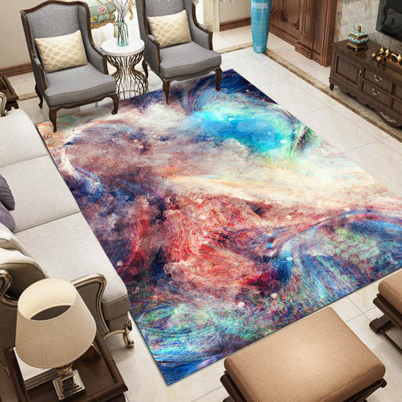Rynx | Purple and Blue Bedroom Rug Modern Galaxy Pattern Area Rug Polyester Stain-Resistant Carpet
