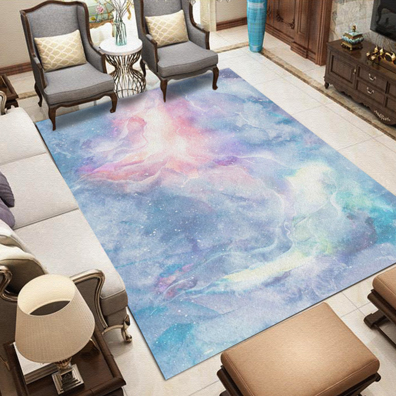 Rynx | Purple and Blue Bedroom Rug Modern Galaxy Pattern Area Rug Polyester Stain-Resistant Carpet