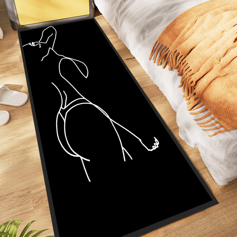 Rynx | Novelty Abstract Rug Modern Black Polyester Rug Non-Slip Pet-Friendly Area Rug for Bedroom