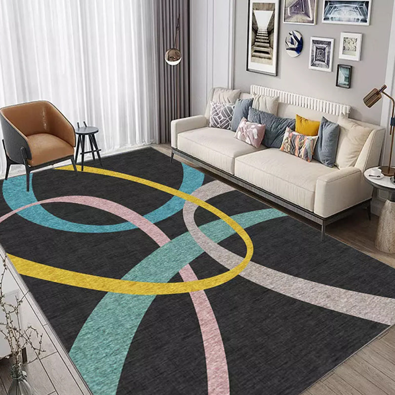 Rynx | Unique Colorblock Geometric Pattern Rug Polyester Modernist Rug Pet Friendly Anti-Slip Backing Area Rug for Living Room