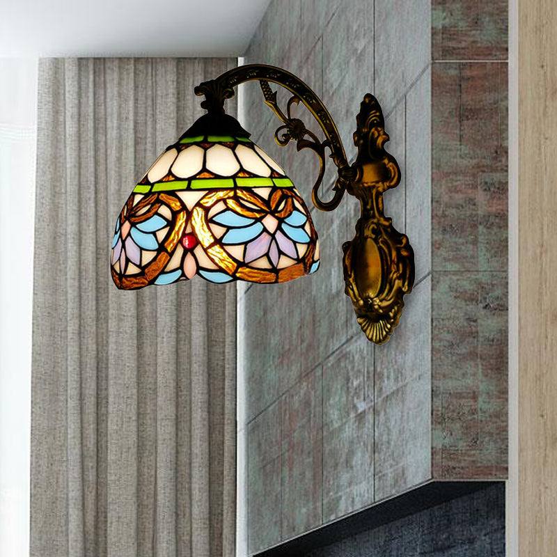 Rynx | 1 Light Ball Lamp Victorian Faceted Glass Up/Down Wall Lighting with Curved Arm in Brass