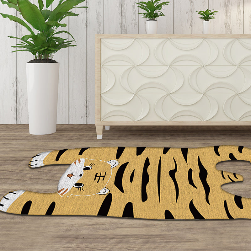 Rynx | Gray and Yellow Irregular Carpet Children's Room Animal Tiger Pattern Rug Polyester Pet Friendly Carpet