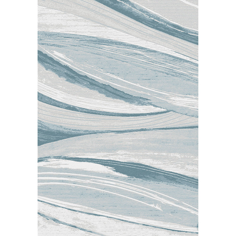 Rynx | Nordic Brushstroke Pattern Rug Blue Polyester Rug Washable Pet Friendly Non-Slip Area Rug for Living Room