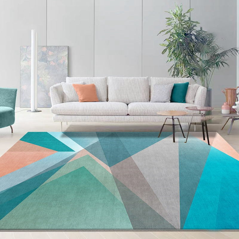 Rynx | Unique Colorblock Rug Blue and Green Contemporary Rug Polyester Pet Friendly Washable Area Rug for Living Room