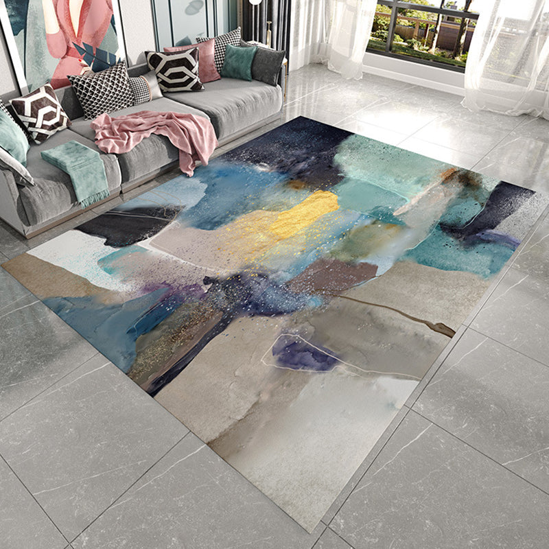Rynx | Unique Watercolor Pattern Rug Multicolor Modern Rug Flannel Washable Pet Friendly Anti-Slip Carpet for Living Room