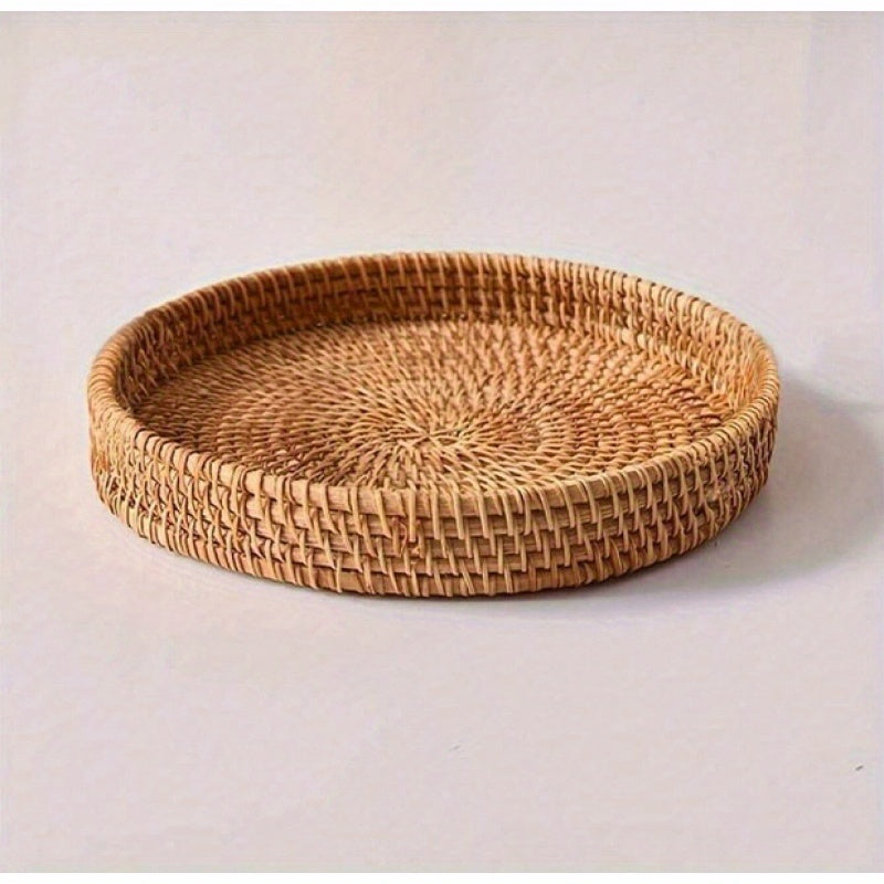 Rynx | RattanServe - Round Rattan Woven Serving Plate | For Breakfast, Dessert & Fruit