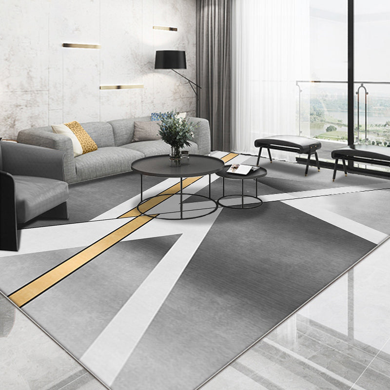 Rynx | Stylish Geometric Pattern Rug Grey Casual Rug Polyester Pet Friendly Washable Area Rug for Living Room