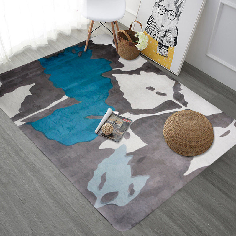 Rynx | Unique Botanical Pattern Rug Grey Modernist Rug Polyester Washable Pet Friendly Anti-Slip Carpet for Living Room