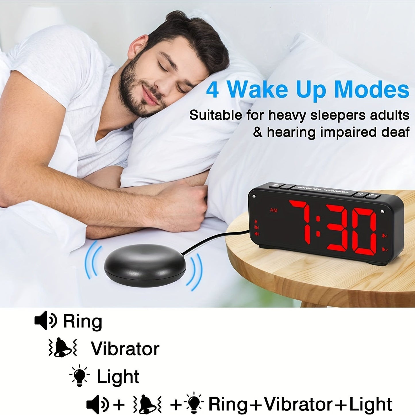 Rynx | LoudClock - Vibrating Alarm Clock with Large LED Display and Dual Alarms