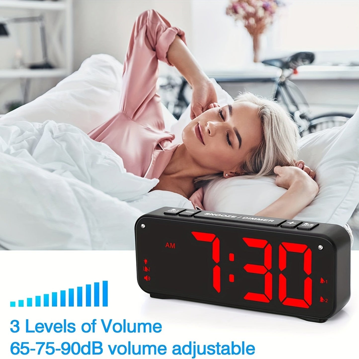 Rynx | LoudClock - Vibrating Alarm Clock with Large LED Display and Dual Alarms