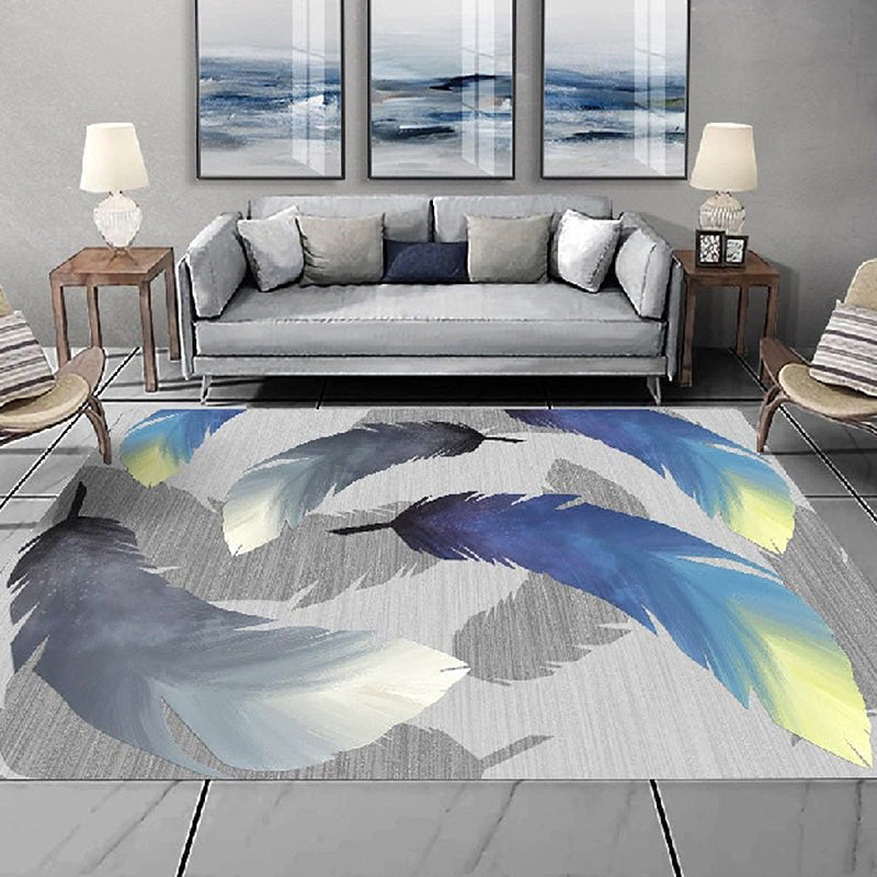Rynx | Nordic Feather Pattern Rug Multicolor Polyester Rug Washable Pet Friendly Non-Slip Area Rug for Living Room