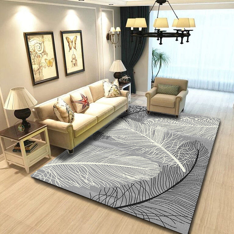 Rynx | Nordic Feather Pattern Rug Multicolor Polyester Rug Washable Pet Friendly Non-Slip Area Rug for Living Room