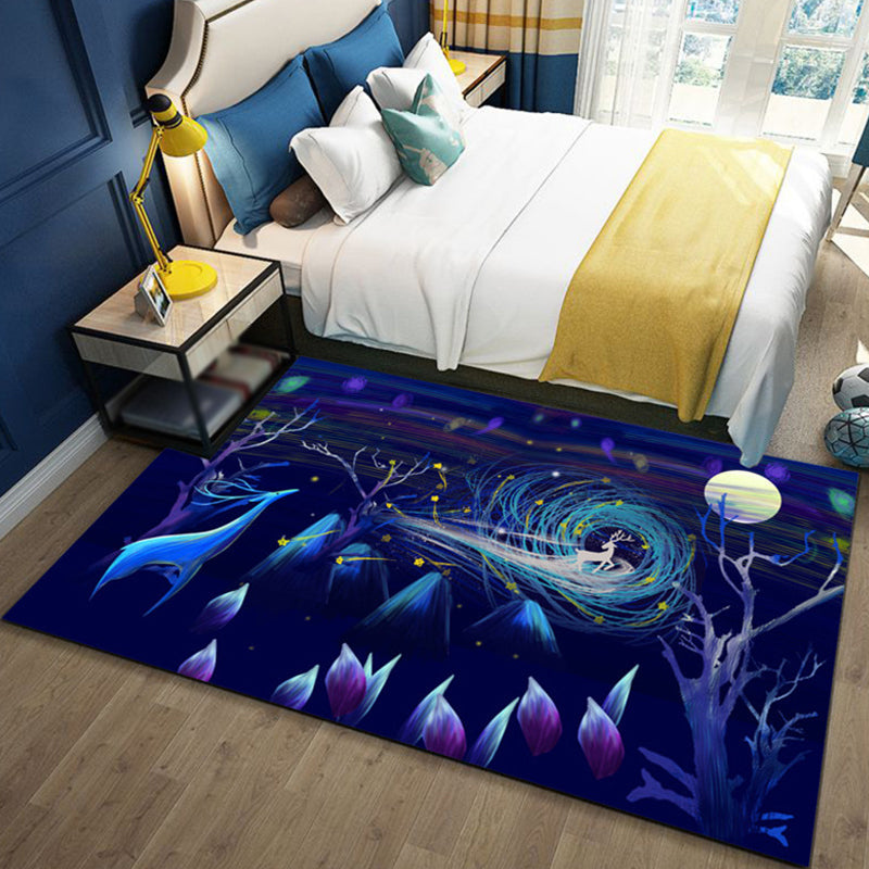 Rynx | Children's Ocean Pattern Rug with Fish Blue Polyester Rug Non-Slip Back Washable Pet-Friendly Rug for the Bedroom
