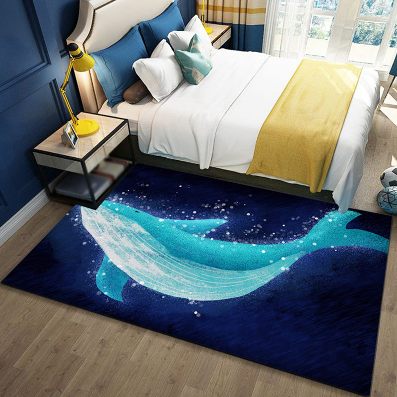 Rynx | Children's Ocean Pattern Rug with Fish Blue Polyester Rug Non-Slip Back Washable Pet-Friendly Rug for the Bedroom