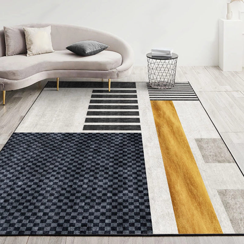 Rynx | Modernist Geometric Pattern Rug with Strips Multicolor Polyester Rug Non-Slip Back Washable Pet Friendly Carpet for Home