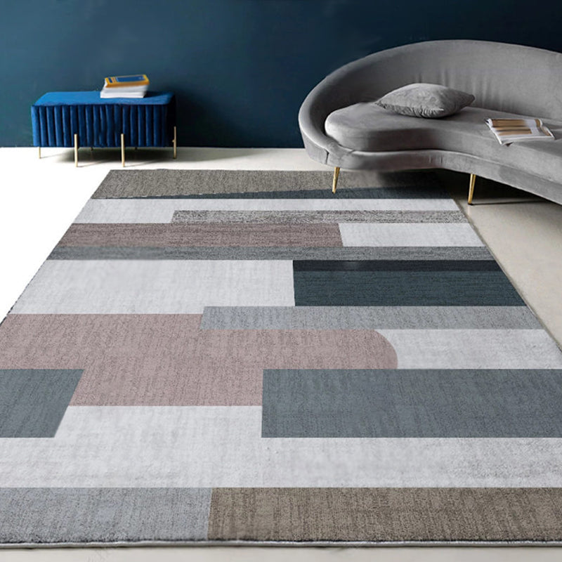 Rynx | Modernist Geometric Pattern Rug with Strips Multicolor Polyester Rug Non-Slip Back Washable Pet Friendly Carpet for Home