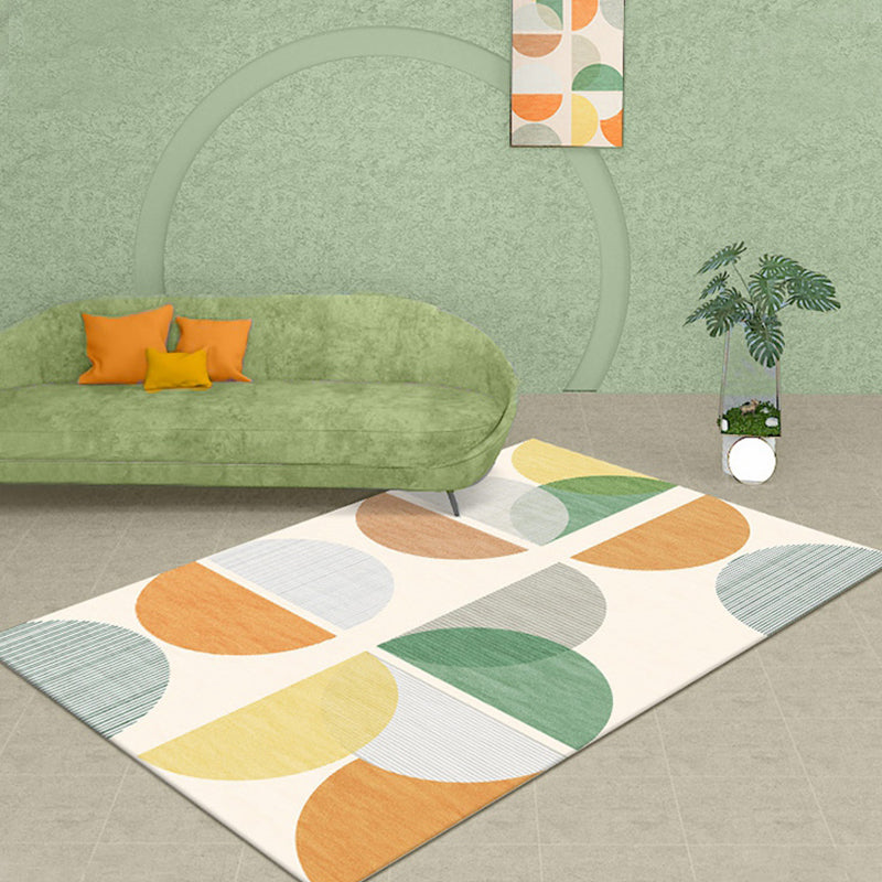 Rynx | Modernist Geometric Pattern Rug with Strips Multicolor Polyester Rug Non-Slip Back Washable Pet Friendly Carpet for Home