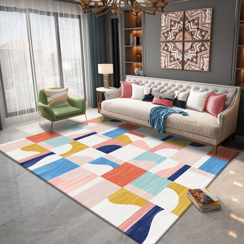 Rynx | Multicolor Geometric Pattern Rug Polyester Simple Rug Washable Non-Slip Pet-Friendly Area Rug for Living Room