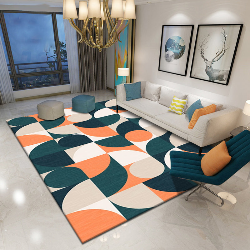 Rynx | Multicolor Geometric Pattern Rug Polyester Simple Rug Washable Non-Slip Pet-Friendly Area Rug for Living Room