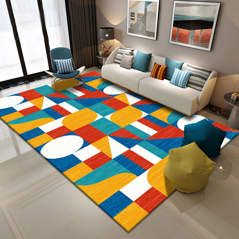 Rynx | Multicolor Geometric Pattern Rug Polyester Simple Rug Washable Non-Slip Pet-Friendly Area Rug for Living Room