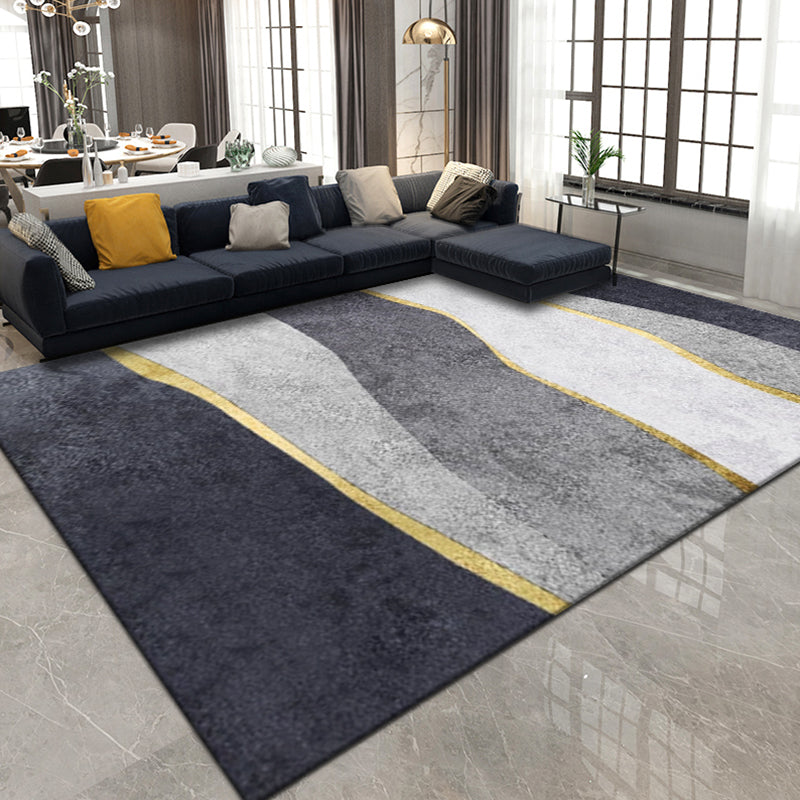 Rynx | Modernist Colorblock Rug Black Multicolor Polyester Rug Non-Slip Backing Washable Pet Friendly Carpet for Home