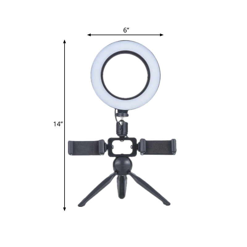 Rynx | Modernist Circle Make-Up Lamp Metal Mobile Phone Holder LED Tripod Fill Lighting in Black