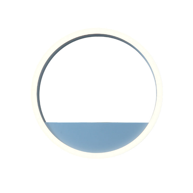Rynx | Iron Ring Flush Mount Wall Light Macaron Pink/Blue 12"/16" Wide LED Wall Lamp in Warm/White Light with Shelf Function