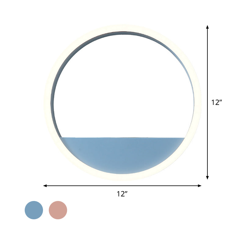 Rynx | Iron Ring Flush Mount Wall Light Macaron Pink/Blue 12"/16" Wide LED Wall Lamp in Warm/White Light with Shelf Function