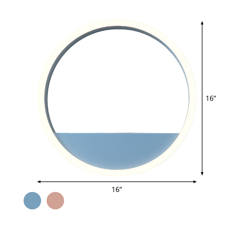 Rynx | Iron Ring Flush Mount Wall Light Macaron Pink/Blue 12"/16" Wide LED Wall Lamp in Warm/White Light with Shelf Function