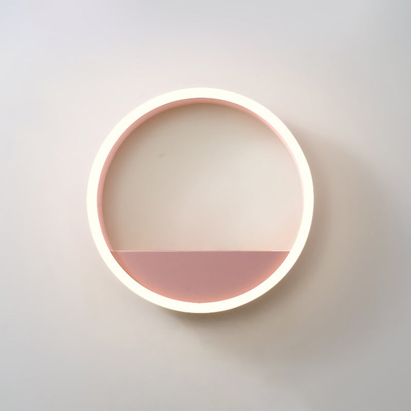 Rynx | Iron Ring Flush Mount Wall Light Macaron Pink/Blue 12"/16" Wide LED Wall Lamp in Warm/White Light with Shelf Function