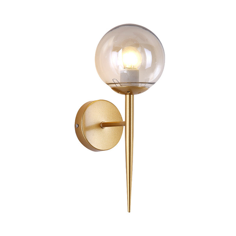 Rynx | Mini Sphere Living Room Wall Lamp Clear Glass 1 Light Minimalism Wall Lamp Ideas with Pencil Arm in Black/Gold