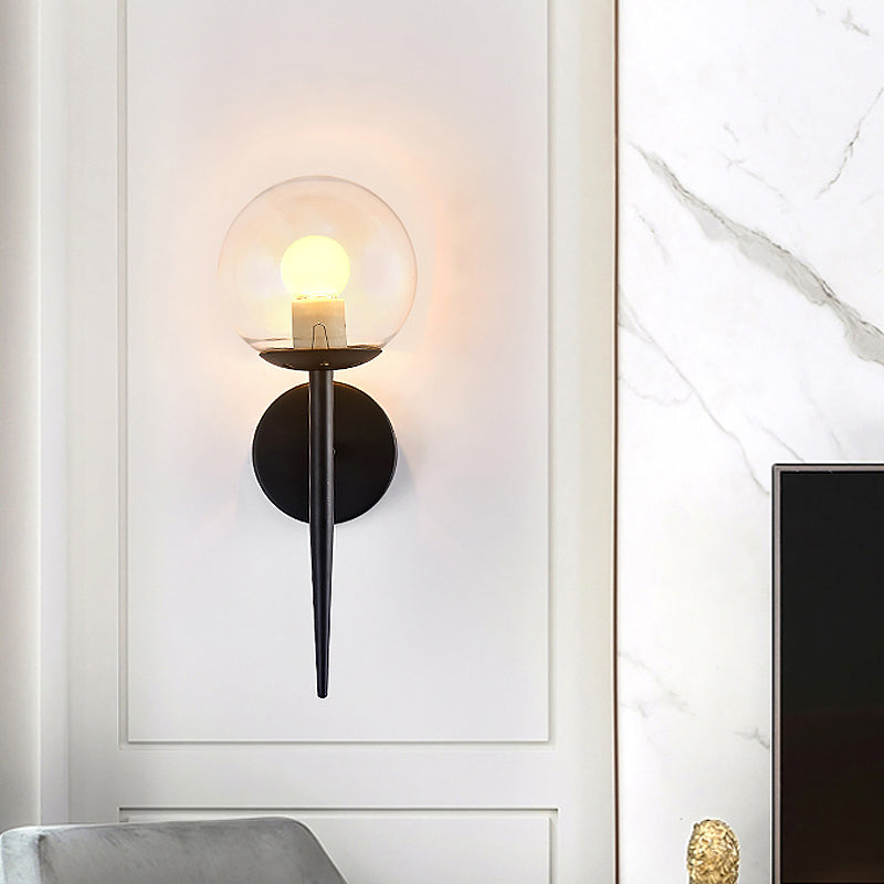 Rynx | Mini Sphere Living Room Wall Lamp Clear Glass 1 Light Minimalism Wall Lamp Ideas with Pencil Arm in Black/Gold