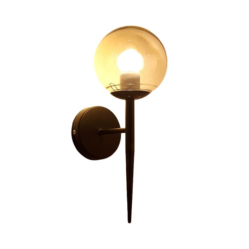 Rynx | Mini Sphere Living Room Wall Lamp Clear Glass 1 Light Minimalism Wall Lamp Ideas with Pencil Arm in Black/Gold