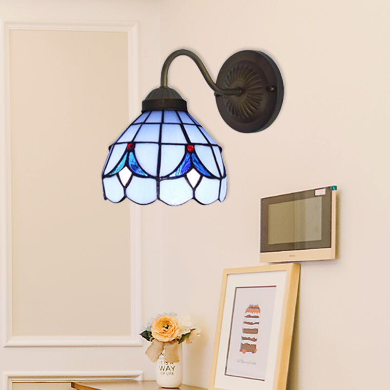 Rynx | 1 Head Flower Wall Light Tiffany White/Blue Glass Wall Mounted Lamp for Bedroom