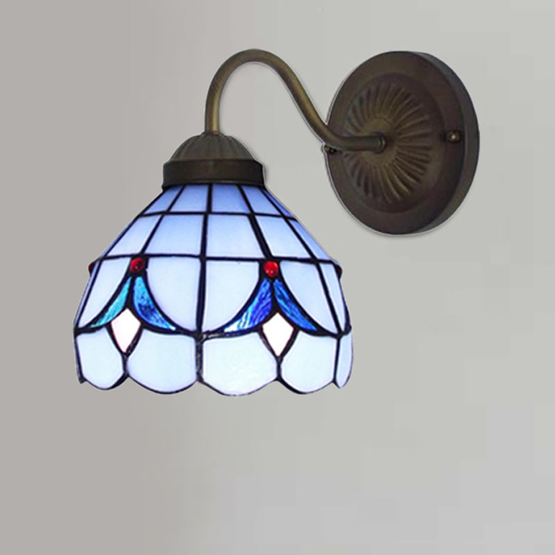 Rynx | 1 Head Flower Wall Light Tiffany White/Blue Glass Wall Mounted Lamp for Bedroom
