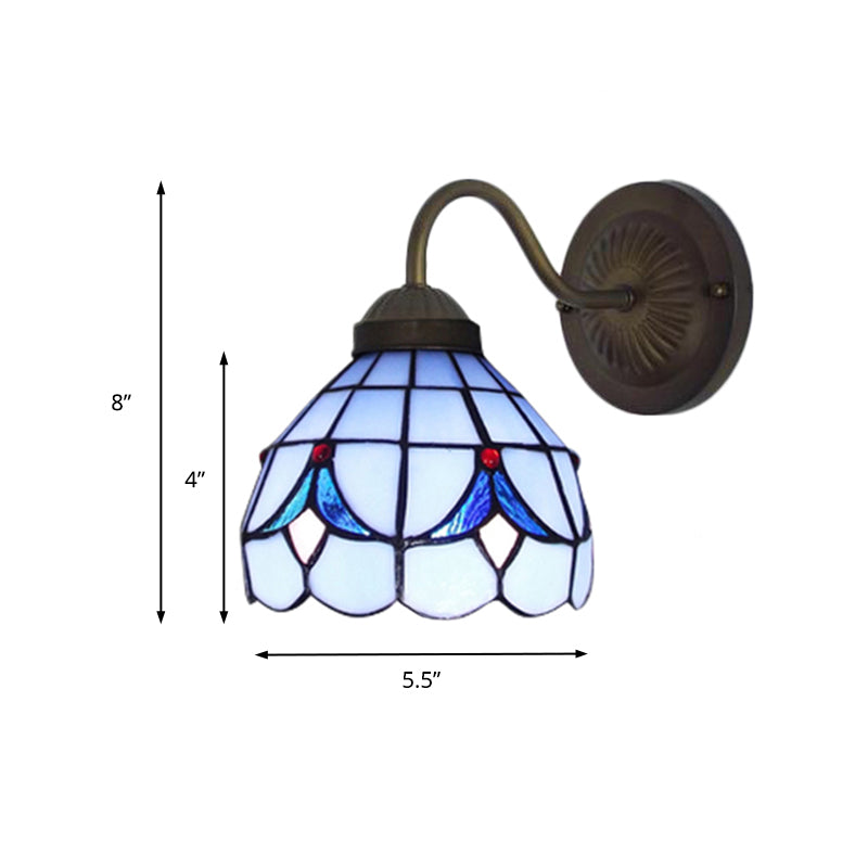 Rynx | 1 Head Flower Wall Light Tiffany White/Blue Glass Wall Mounted Lamp for Bedroom