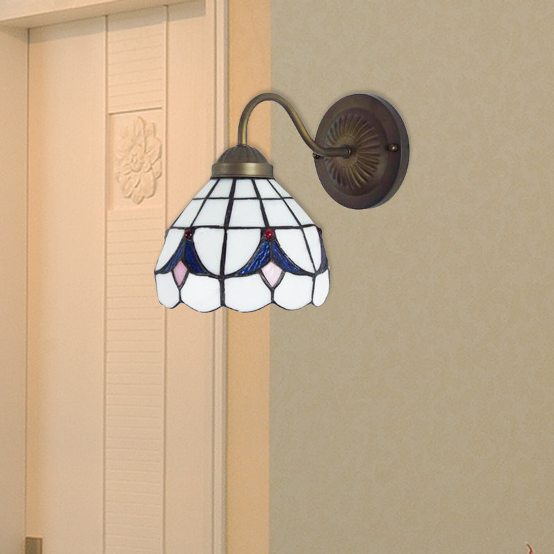 Rynx | 1 Head Flower Wall Light Tiffany White/Blue Glass Wall Mounted Lamp for Bedroom