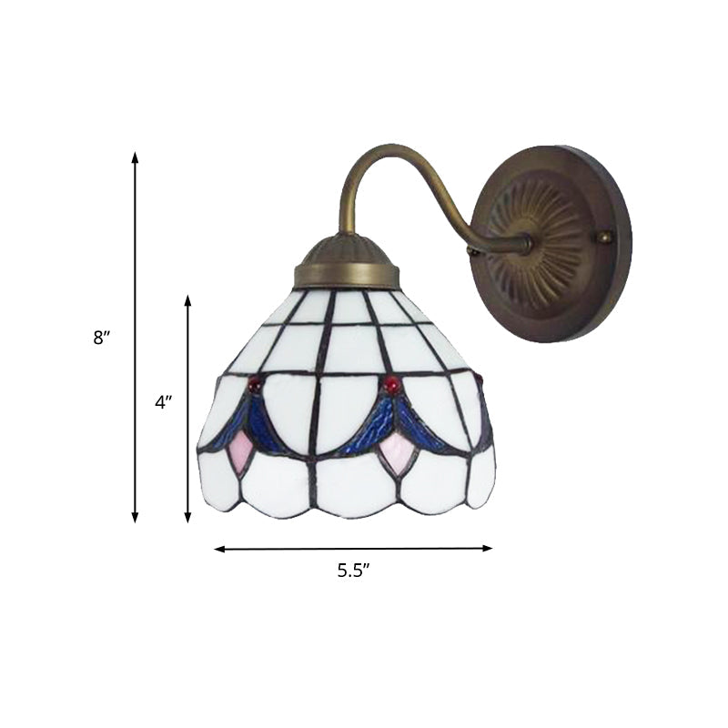 Rynx | 1 Head Flower Wall Light Tiffany White/Blue Glass Wall Mounted Lamp for Bedroom
