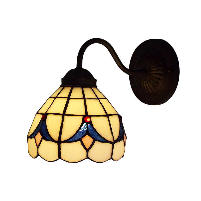 Rynx | 1 Head Flower Wall Light Tiffany White/Blue Glass Wall Mounted Lamp for Bedroom