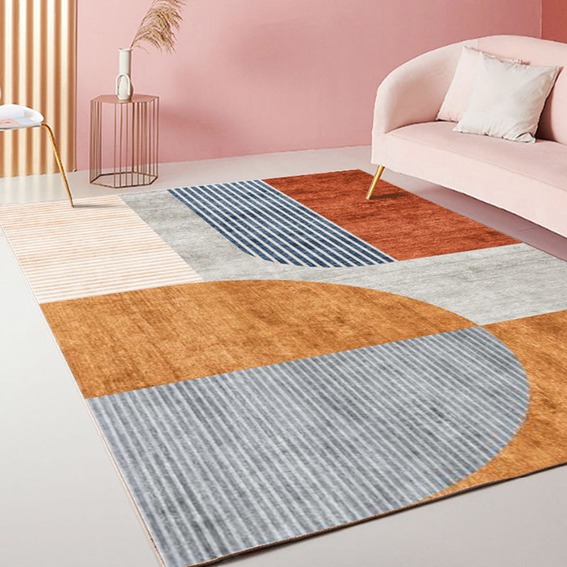 Rynx | Modernism Striped Pattern Carpet Multicolor Polyester Rug Non-Slip Pet Friendly Washable Area Rug for Living Room